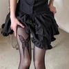 1pair White and Black Hollowed Out Lace Mesh Pantyhose Floral Rattan Bottomed Stockings