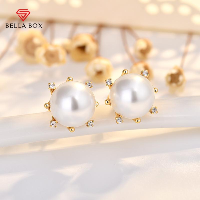 S925 sterling silver needle golden pearl stud earrings, Australian white high-end design earrings, women's earrings