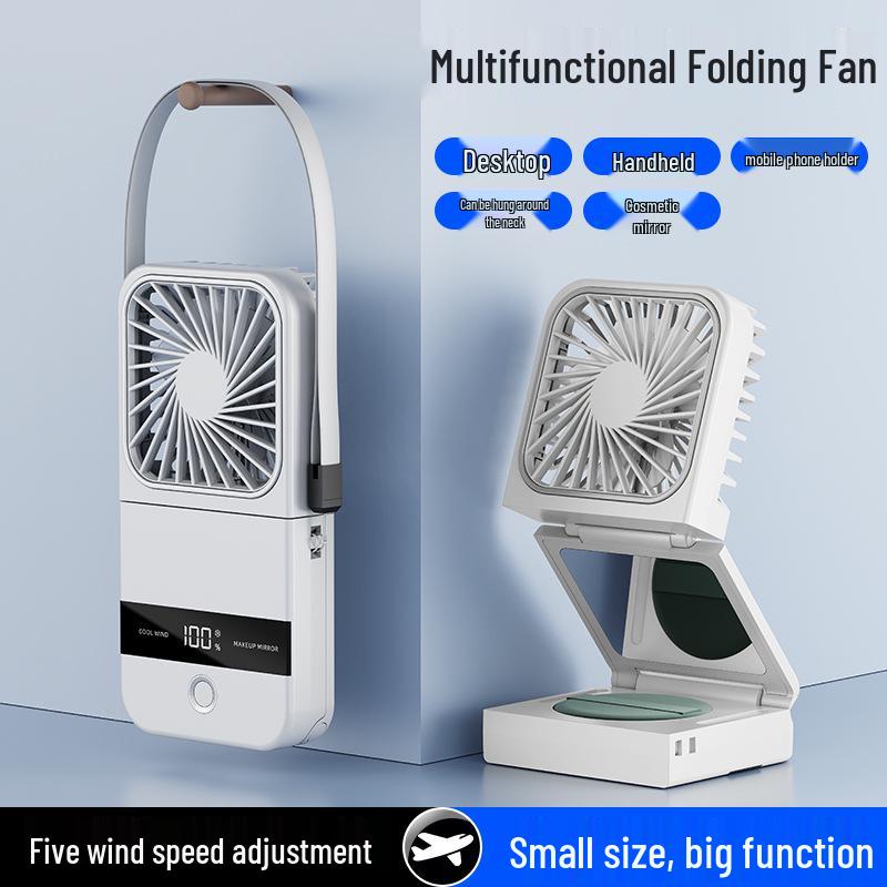 Portable Dual-Use Mini Folding Fan: USB Rechargeable, Handheld, Desktop, Neck Hanging, Travel & Office