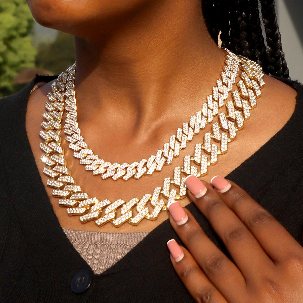 8mm Luxury Cuban Link Necklace for Men Women, Gold Silver Color Iced Out Rhinestone Chain, Hip Hop Bling Street Jewelry Gift