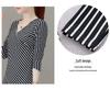 Women's Long-Sleeve V-Neck Slim Fit Striped T-Shirt - Black & White Korean Fashion for Spring/Autumn