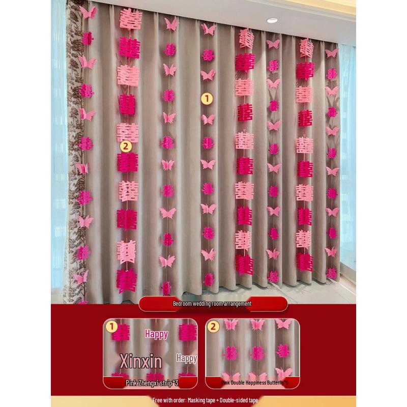 Set Decorazione Matrimonio Camera da Letto Doppia Felicità Rossa