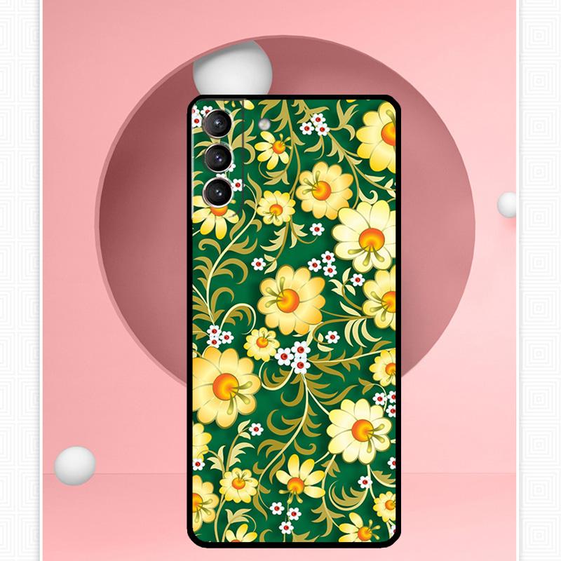 Khokhloma Russian Pattern Flower Case For Samsung Galaxy S22 S23 S24 Ultra Note 20 10 S8 S9 S10 Plus S21 S20 FE Soft Cover