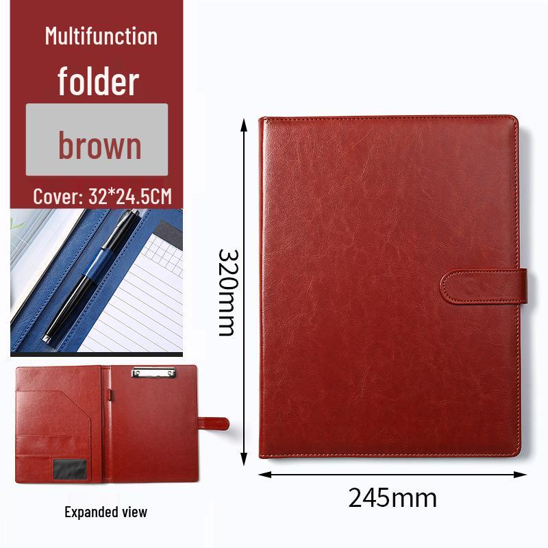 Multifunkční kožená složka A4 s deskami na dokumenty a klipem pro správu dokumentů