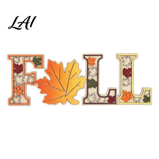 Thanksgiving Tiered Wooden Tabletop 4Pcs/Set Fall Tray Decor Signs, Autumn Maple Leaf Letter Decorations