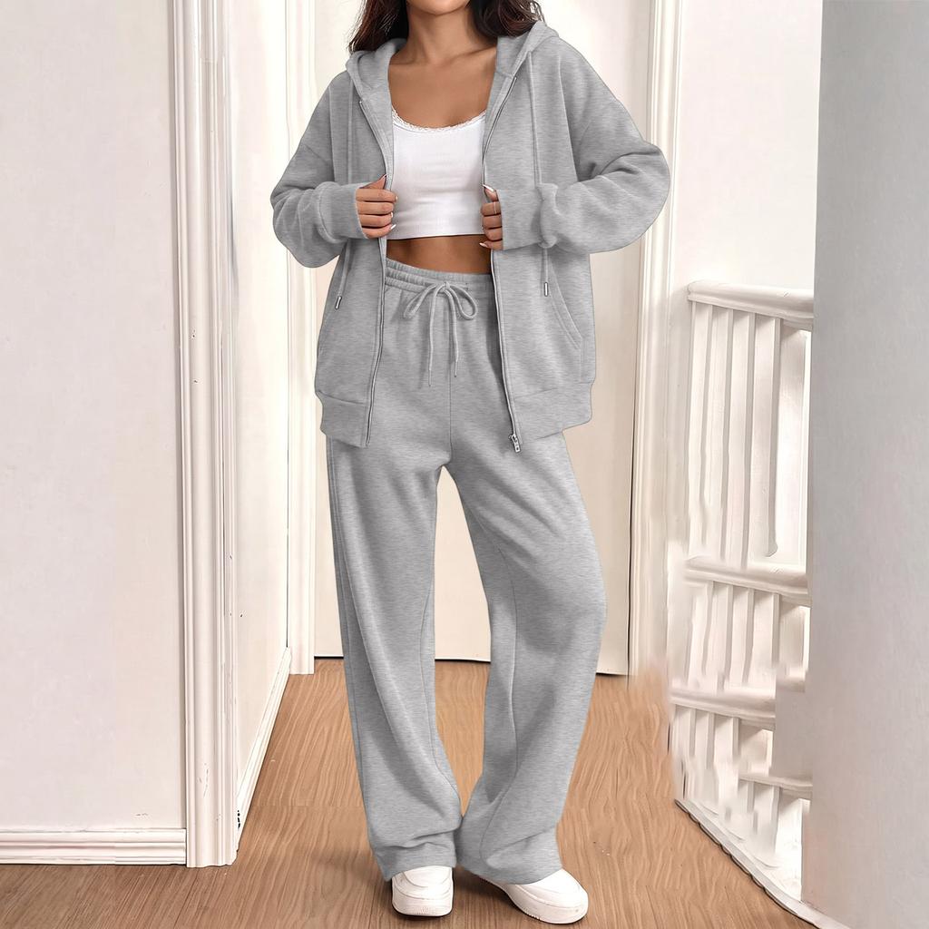 Women's Casual Sweatshirt Jacket and Jogger 2 Piece Set for Fall Winter Wear