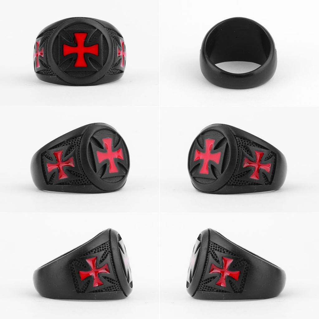 Anelli Uomo Acciaio Inossidabile Nero Croce Rossa Religione Punk Hip Hop per Ragazzo Fidanzato Gioielli Biker Regalo Creativo