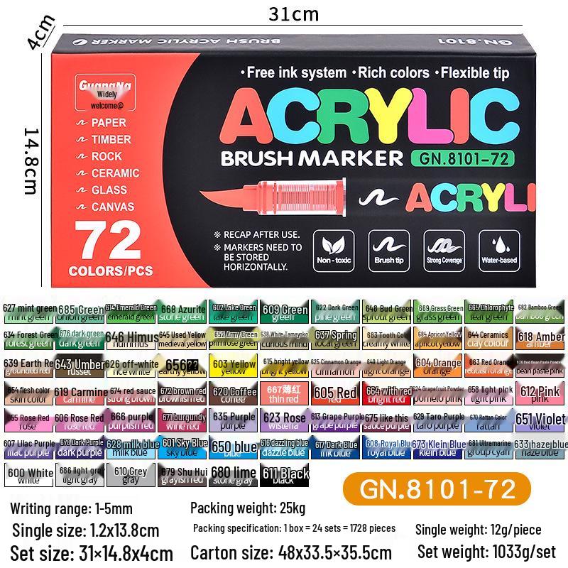 Guangna 8101 Liquid Soft Tip Acrylic Marker - 288 Colors for DIY Graffiti and Body Painting