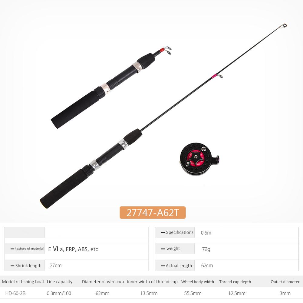 Ice Winter Fishing Rod with Reel Combo Ultralight Mini Telescopic Ice Fishing Rod Outdoor Short Fiber Ice Fishing Pole Wheel Set
