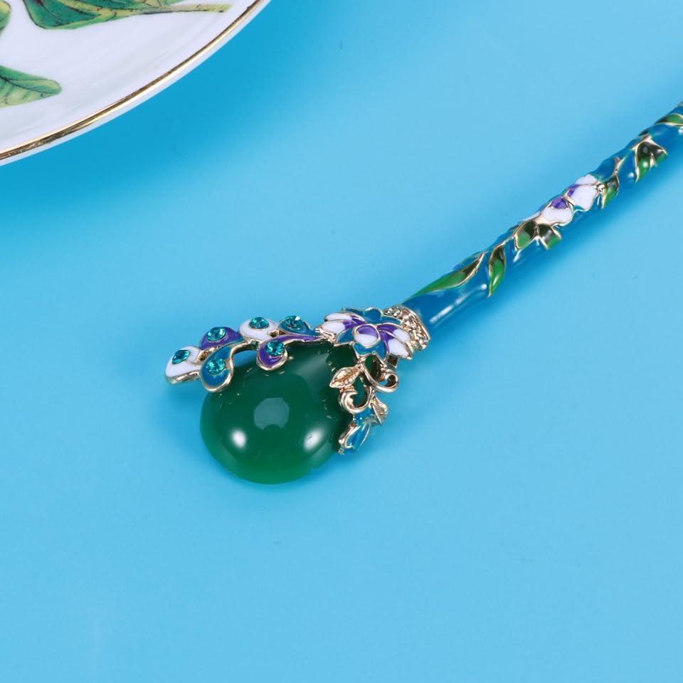 Minkissy Chinese Style Ancient Design Vintage Hairpin for Women, 6-inch Durable Alloy Jade Hair Stick, Green, Perfect for Parties and Celebrations,