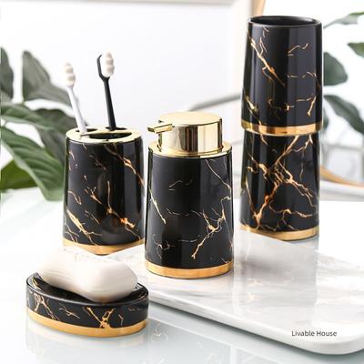 Marbling Ceramic Bathroom Accessories Set Toiletries Wash Set Mouth Cup Lotion Bottle Toothbrush Holder Soap Dish Bathroom Suppl