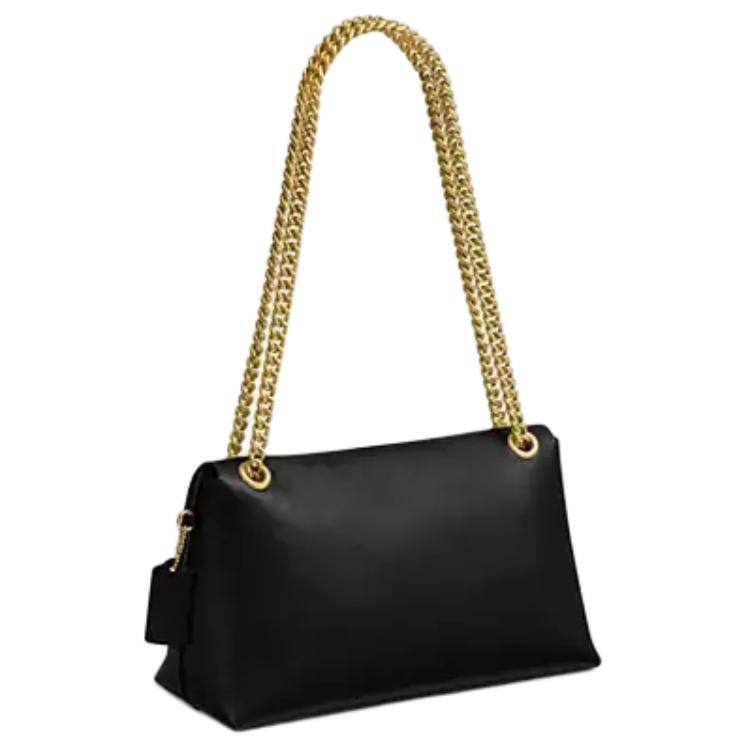 Coach Black Smooth Leather Flap Shoulder Bag with Gold Chain & Hardware for Daily Use