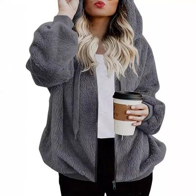 Dames Pluche Hoodie Nieuw Casual Losse Rits Vest Jas