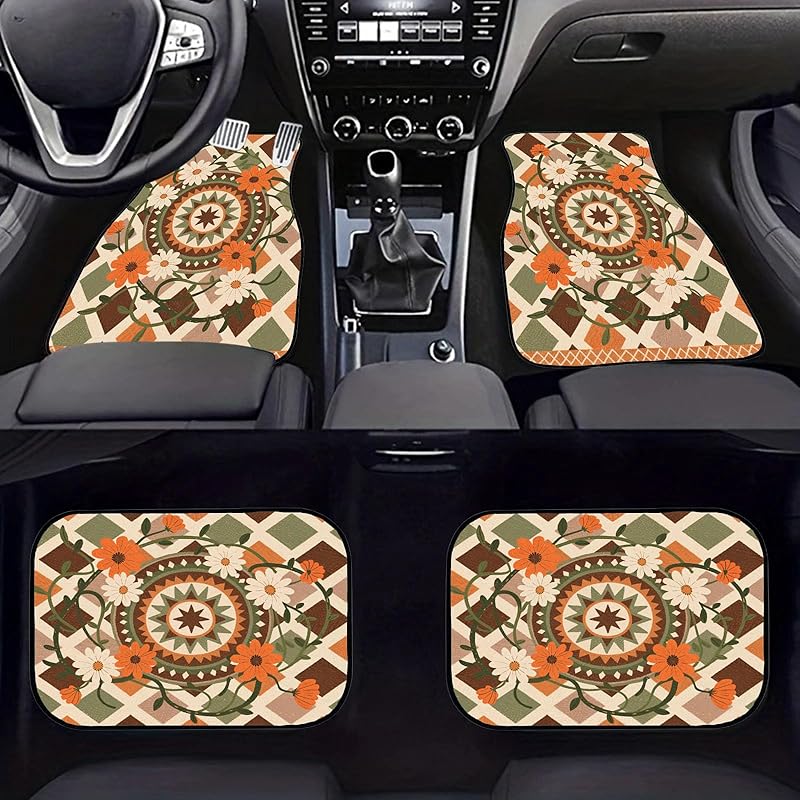 Автомобильные коврики Нескользящие автомобильные коврики Всепогодные передние задние автомобильные коврики для ног Наборы из 4 штук Коврики для ног Ковры для автомобилей Грузовиков Внедорожников оранжевый