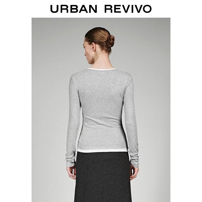 UR 2026 Women's Faux Two-Piece Slim-Fit Long Sleeve T-shirt