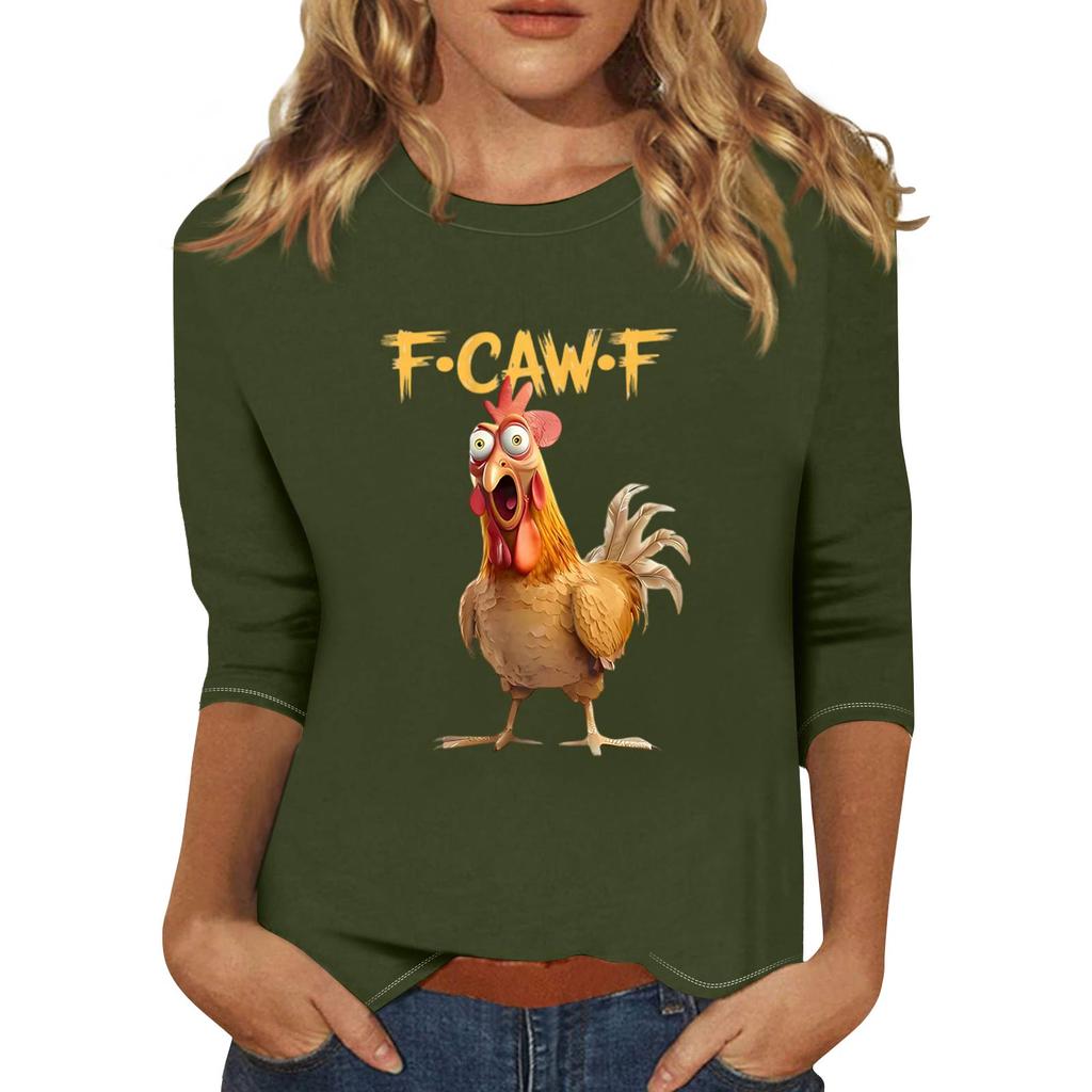 Women's Fashion Casual Three-Quarter Sleeve Printed  Neck T-Shirt Top