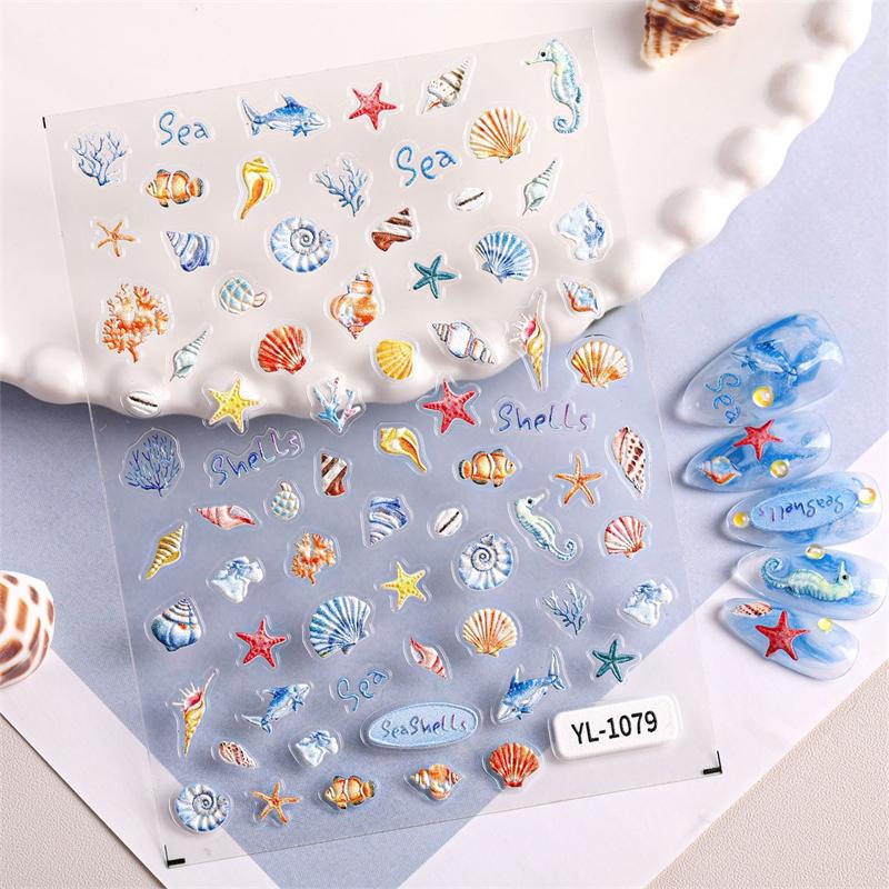 1 Foaie Autocolante Ocean pentru Artă pe Unghii Vară Stea de Mare Meduză Scoică Decal pentru Unghii Decorațiune În Relief Materiale Artă pe Unghii Manichiură Salon