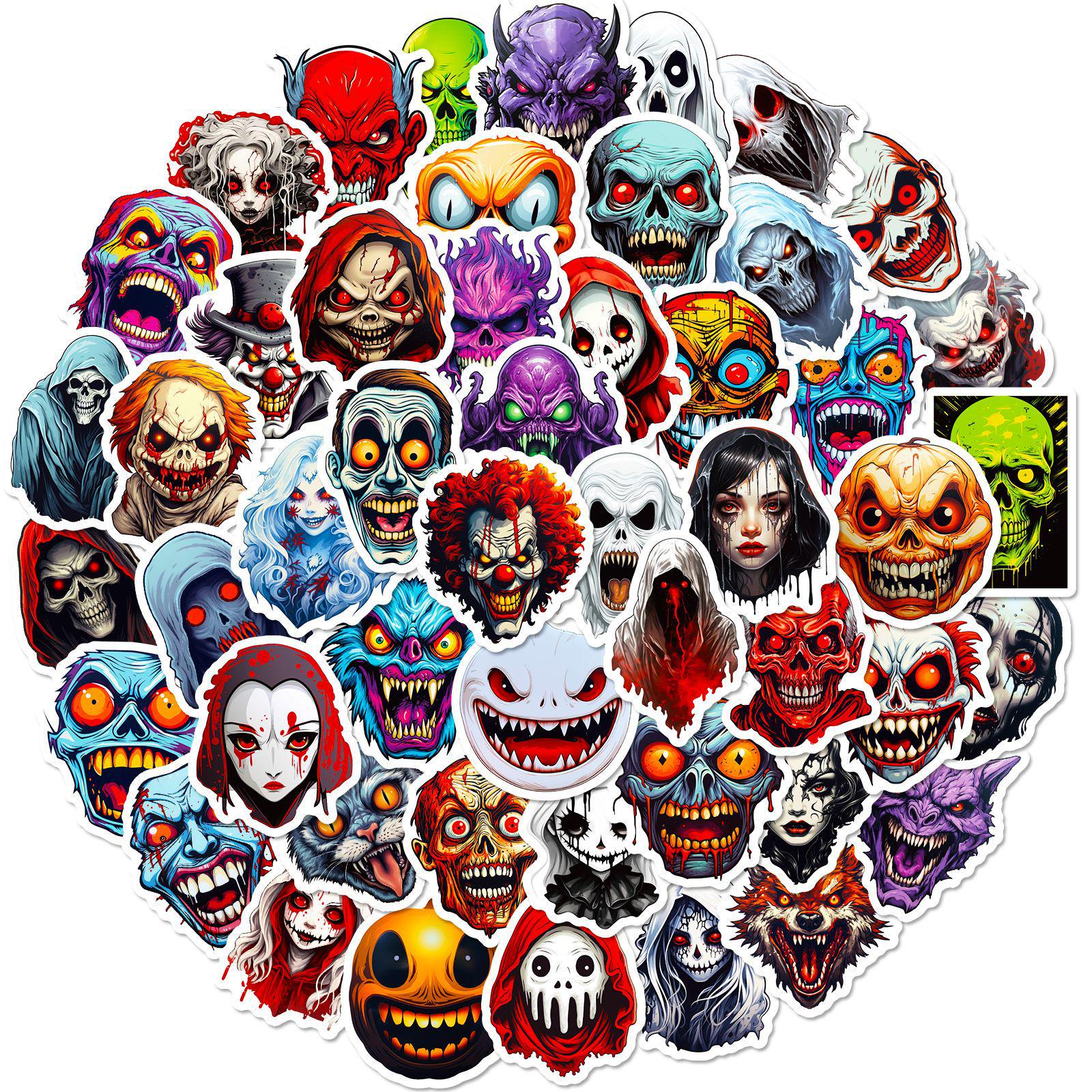 50 Scary Ghost Face Graffiti Stickers - Halloween Skull Horror Prank Pack