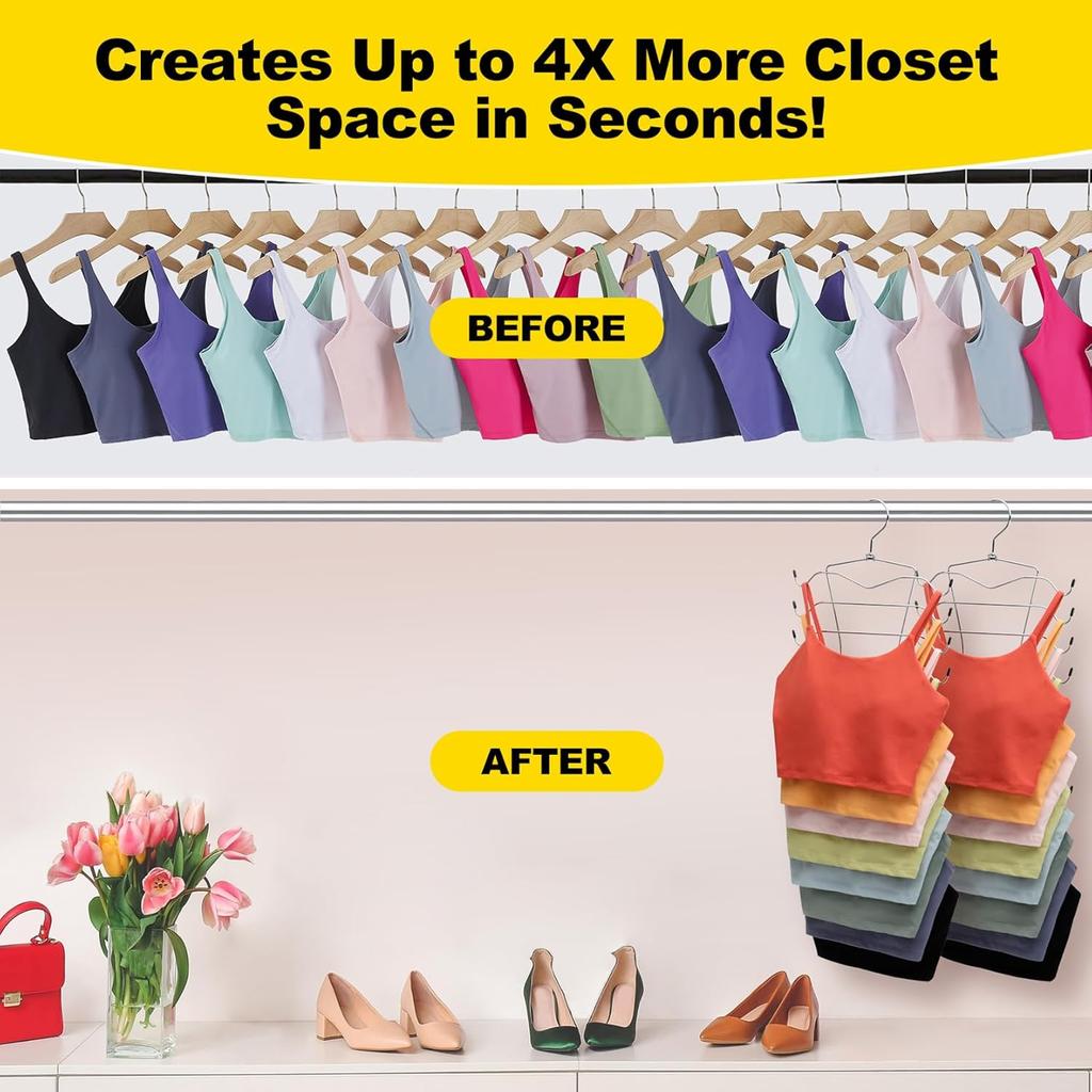 Tank Top Hanger, 8 Tier Space Saving Bra Hangers, Closet Organizers and Storage, Dorm Room Essentials for Girls, Organization for Camisoles Sports