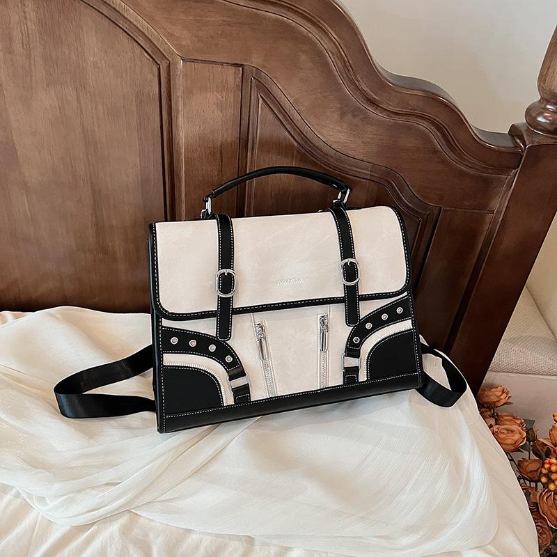 Retro Tote Bag Commuter Luxury Handbag Women's Bag 2025 New Contrast Briefcase Backpack