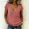 Women Casual V Neck Short Sleeve T Shirt Striped Pattern Lightweight Soft Fabric Summer Top