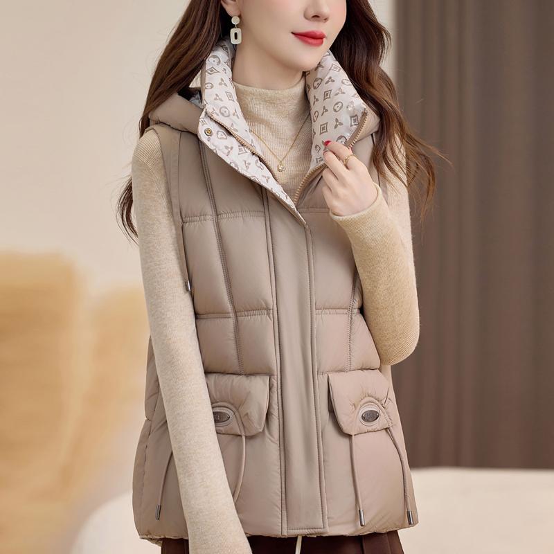 Fashion Winter Women's Vest Hooded Can Be Worn On Both Sides Thick Warm Casual Sleeveless Jackets Woman Short Coat