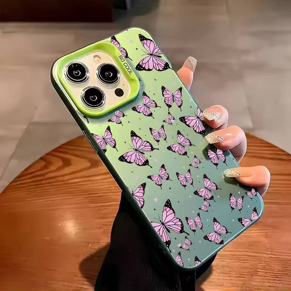 Cartoon Beatiful Butterfly Phone Case For iPhone 17 16 15 14 13 12 11 Pro Max Plus Silver candy Matte Cover