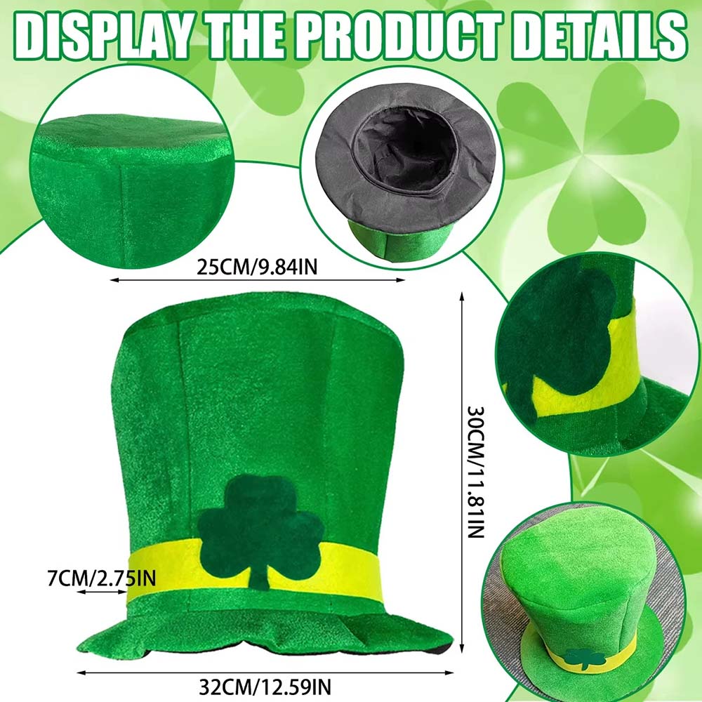 Unisex Zylinderhut Irischer Kleeblatt-Zylinderhut Leprechaun-Hut Grüner Irischer Hut für den Heiligen. Patrick Day Kostümzubehör