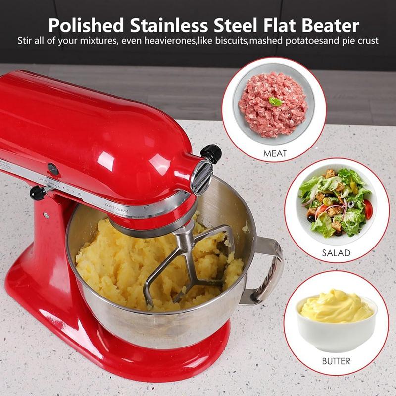 Stainless Steel Professional Dough Hook & Mixing Bowl For 5And 6 Quart Mixer For Kitchenaid 5 Plus And 600 Series Mixer