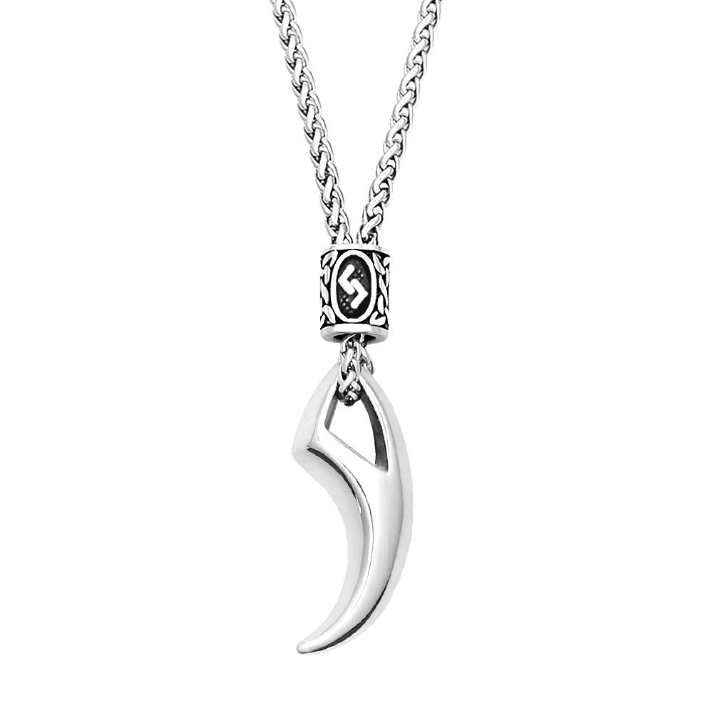 Viking Retro Wolf Tooth Necklace Stainless Steel Norse Rune Pendant Necklace For Men Women Amulet Jewelry Gift