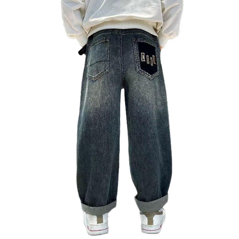 Spring/Autumn Loose-Fit Jeans for Boys, Ages 7-14, Children's Casual Long Pants.