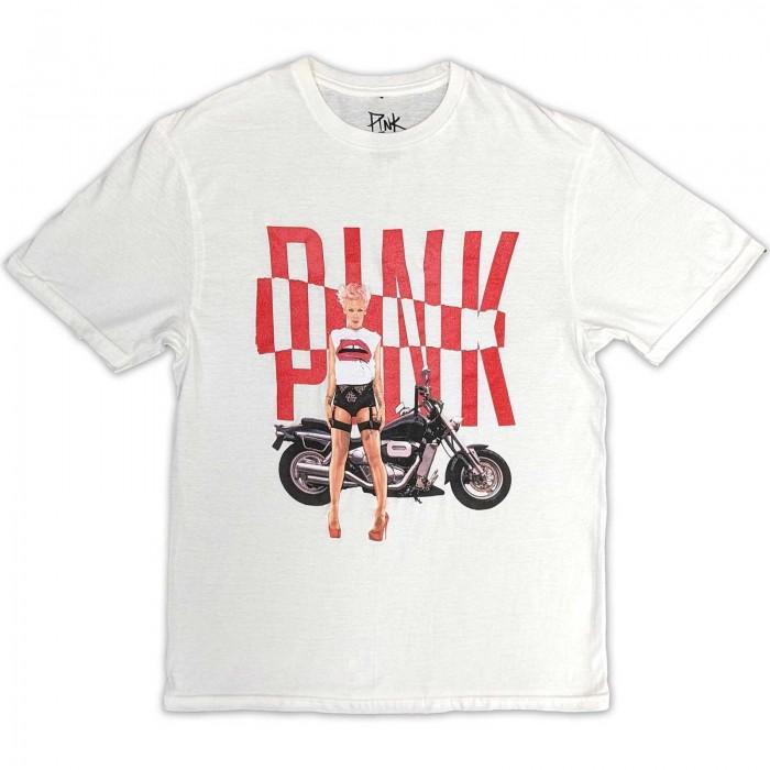 Pink Unisex Adult Motorbike T-Shirt