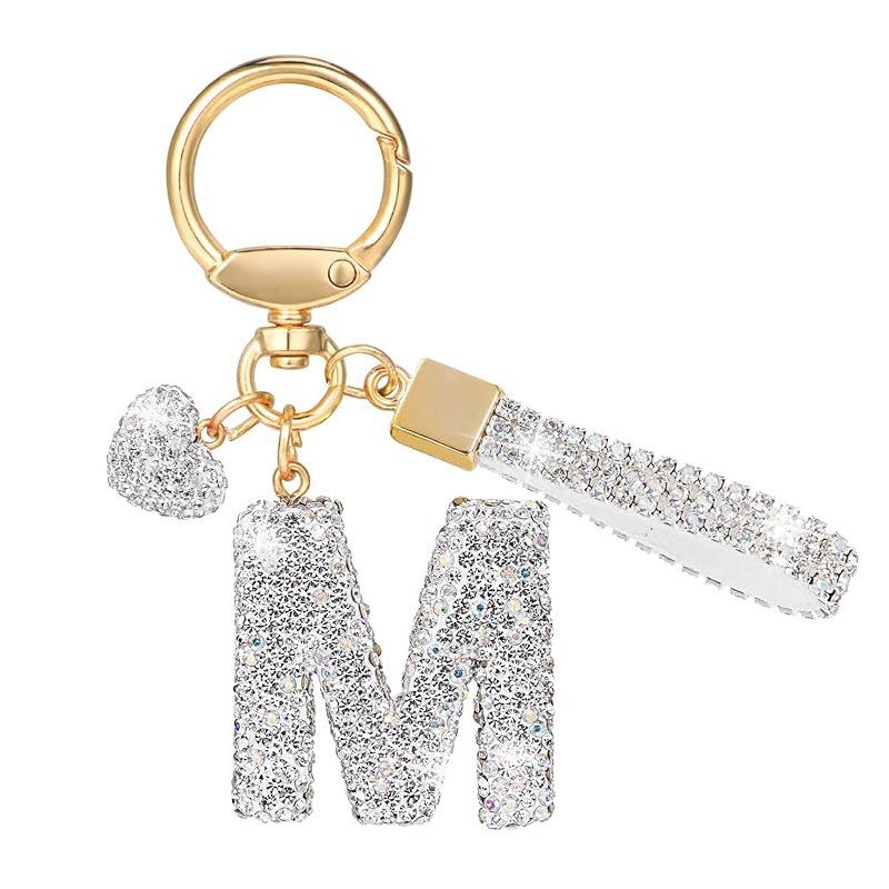 White Initial Keychain Shiny Cute A-Z Letter Key Chain Backpack Car Key Accessories Lanyard Couple Name Letter Pendant Gift