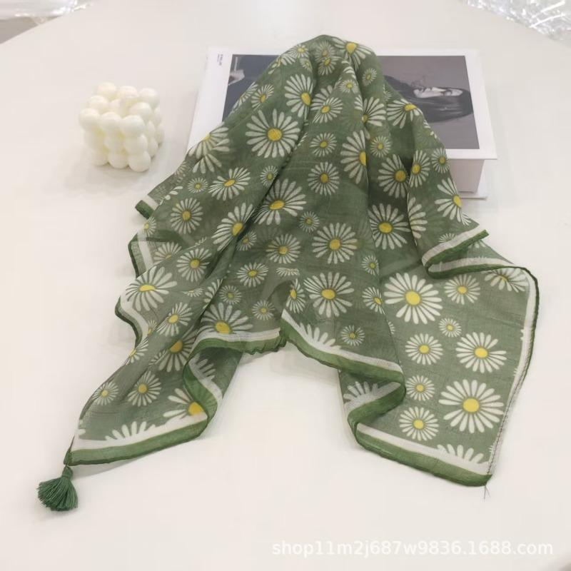 Fashion Tassel Cotton Linen Square Scarf Cute Versatile Thin Summer Decorative Shawl