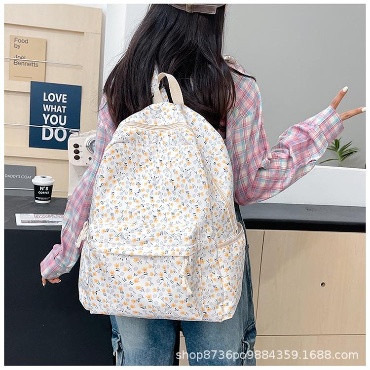 Schoolbag Female Ins Wind Korean Girl Small Fresh Art Student Backpack Tulip Floral College Wind Backpack
