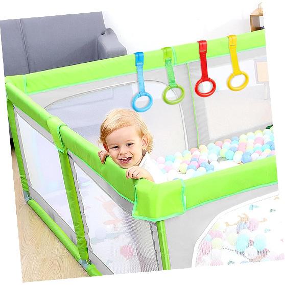4pcs Pull Rings Baby Cot Hanging Rings Baby Bed Stand Up Rings Walking Assistant Stand Up Rings Learning Standing Crib Hanging Ring for Strollers,