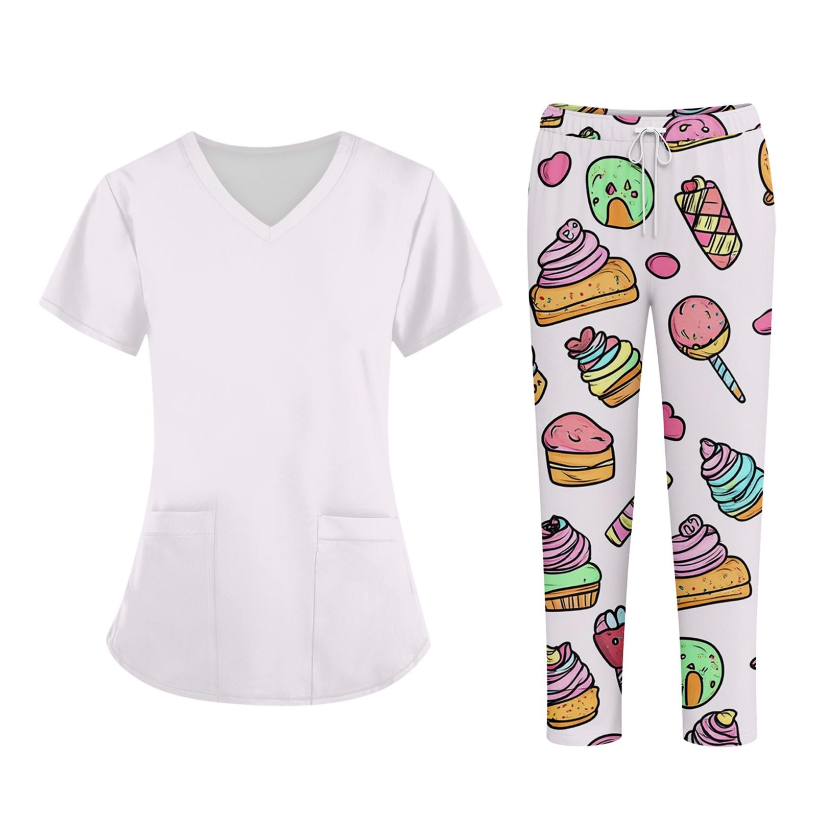 

Плюс размерСкраб с принтом Рабочая форма Топы для женщин Крест V-образным вырезом Хэллоуин Принт с короткими рукавами Забавные футболки Спецодежда Футболка с карманами L жёлтый