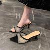 Fashion Summer Woman Thin Heel Rhinestone High Heel Slippers Fashion Open-toed Pointed End Slip-on Sexy Party High Heels Stiletto Sandal