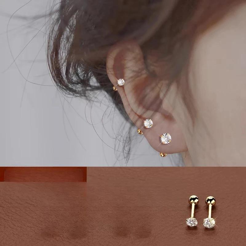 High Quality 3mm 4mm 5mm Little Zircon Stud Earrings for Women Exquisite Silver Color Stainless Steel Piercing Earring Jewelry