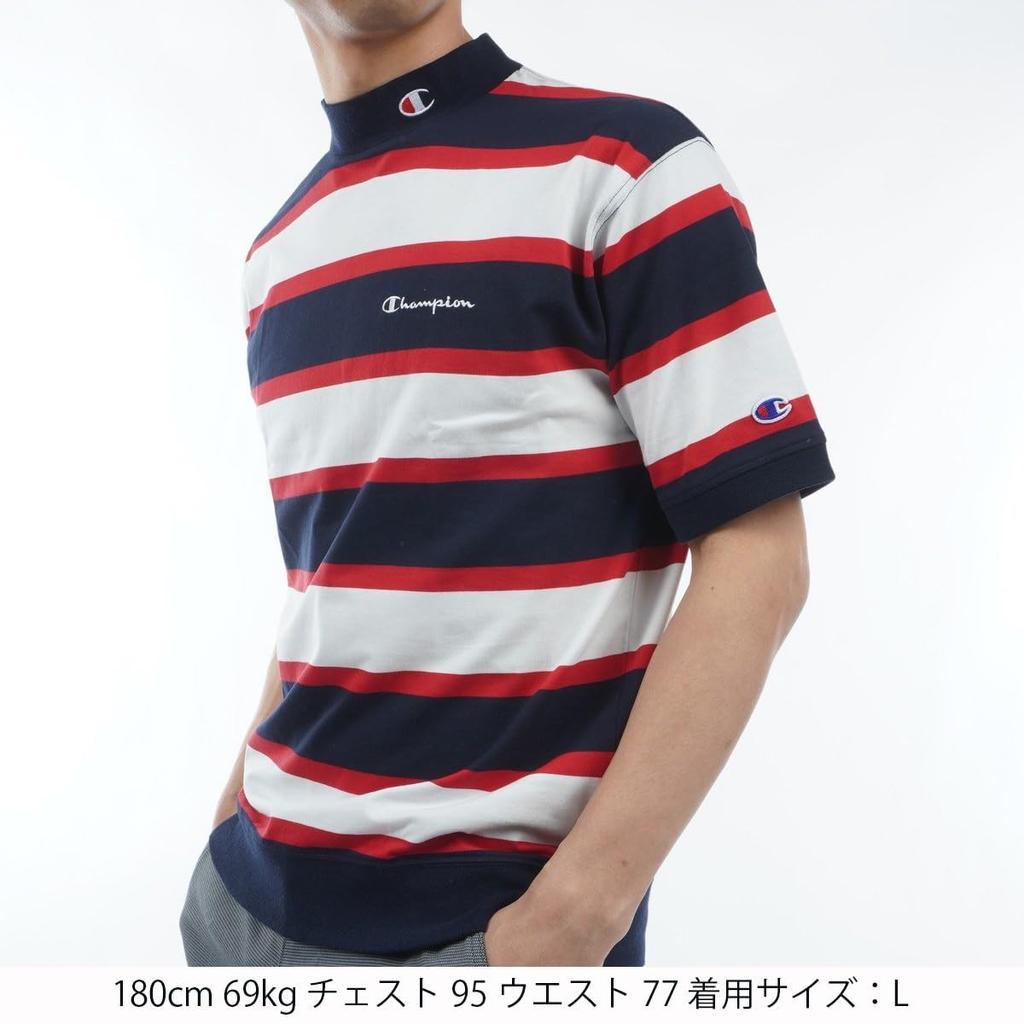 Short Odor Quick UV One Point Short Sleeve Mock Neck Navy [Champion] T-shirt, Sleeve, Antibacterial, Resistant, Drying, Protection, Logo, Shirt, Men's