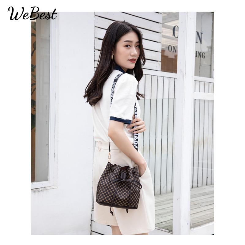 

Luxury Bucket Bag Fashionable Women s Large Capacity Shoulder Bag with Wide Strap білий