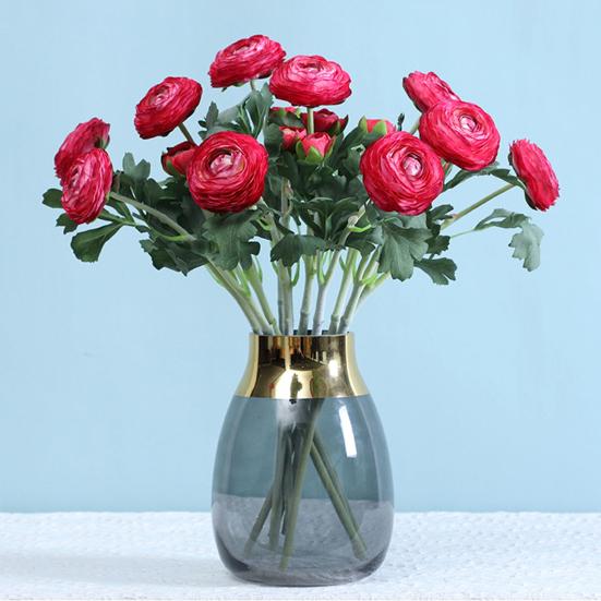 Sztuczny Jaskier Azjatycki 2 Główki Realistyczny Sztuczny Jedwabny Kwiat z Łodyżką Dekoracja Stołu Weselnego Imprezy Biura Domowego Wazon Sztuczny Kwiat