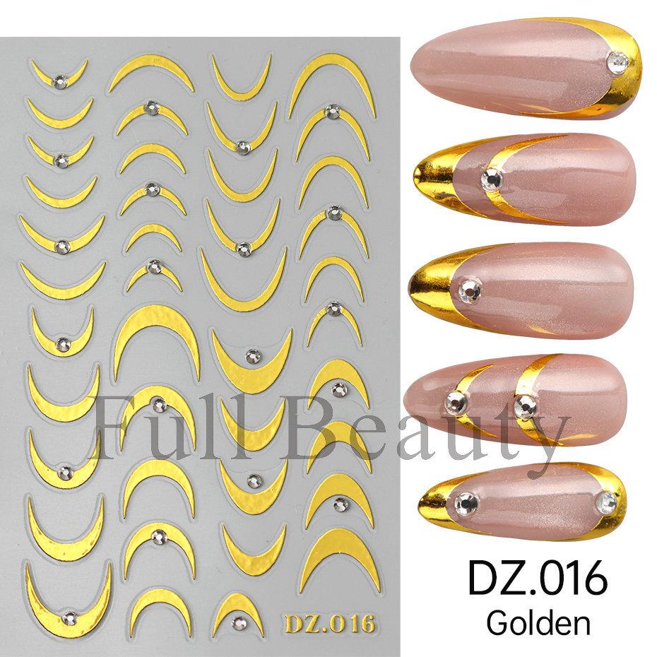 4PCS Gold Nail Art Stickers 3D Rhinestone Decals Colorful Sliders Manicure Decor Nail DIY