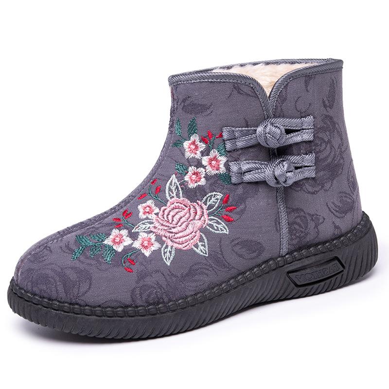 Winter Warm Snow Boots for Women Embroidered Fuzzy Non-Slip Platform Ankle Booties Shoes With Faux Fur Lining Women's Comfortable Walking Short Boots