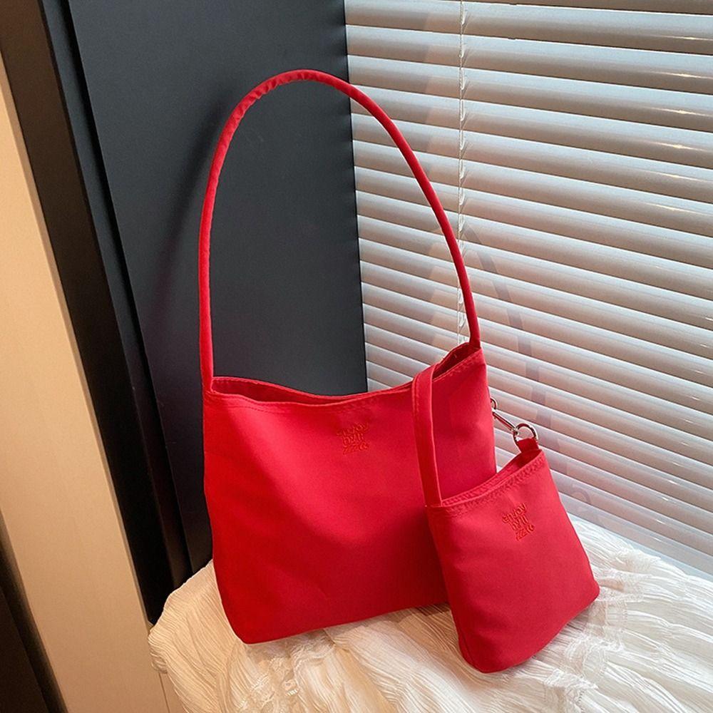 Handtasche Nylon Tragetasche Einfarbige Stoff Umhängetasche Mode Stickerei Buchstabe Unterarmtasche Mädchen