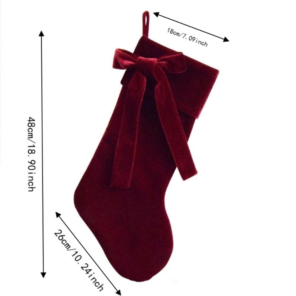 with Bow Velvet Christmas Stocking Solid Color Fireplace Hanging Sock Christmas Gift Bag Wall