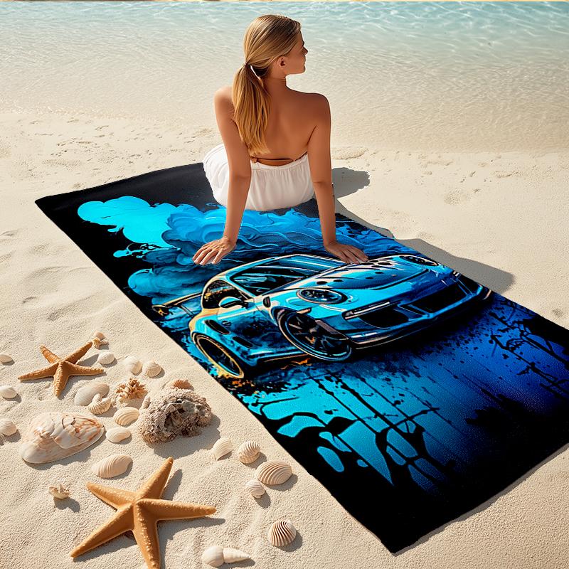 1Pc Blue Car Smoke Art Beach Towel, Quick Dry, Multi-Use for Beach Pool Gym Yoga Home Travel, Christmas, Halloween, Xmas Gift M928339