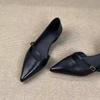 New French gentle pointed soft leather single shoes flat spring and autumn side empty shallow mouth shoes versatile low heel casual single shoes