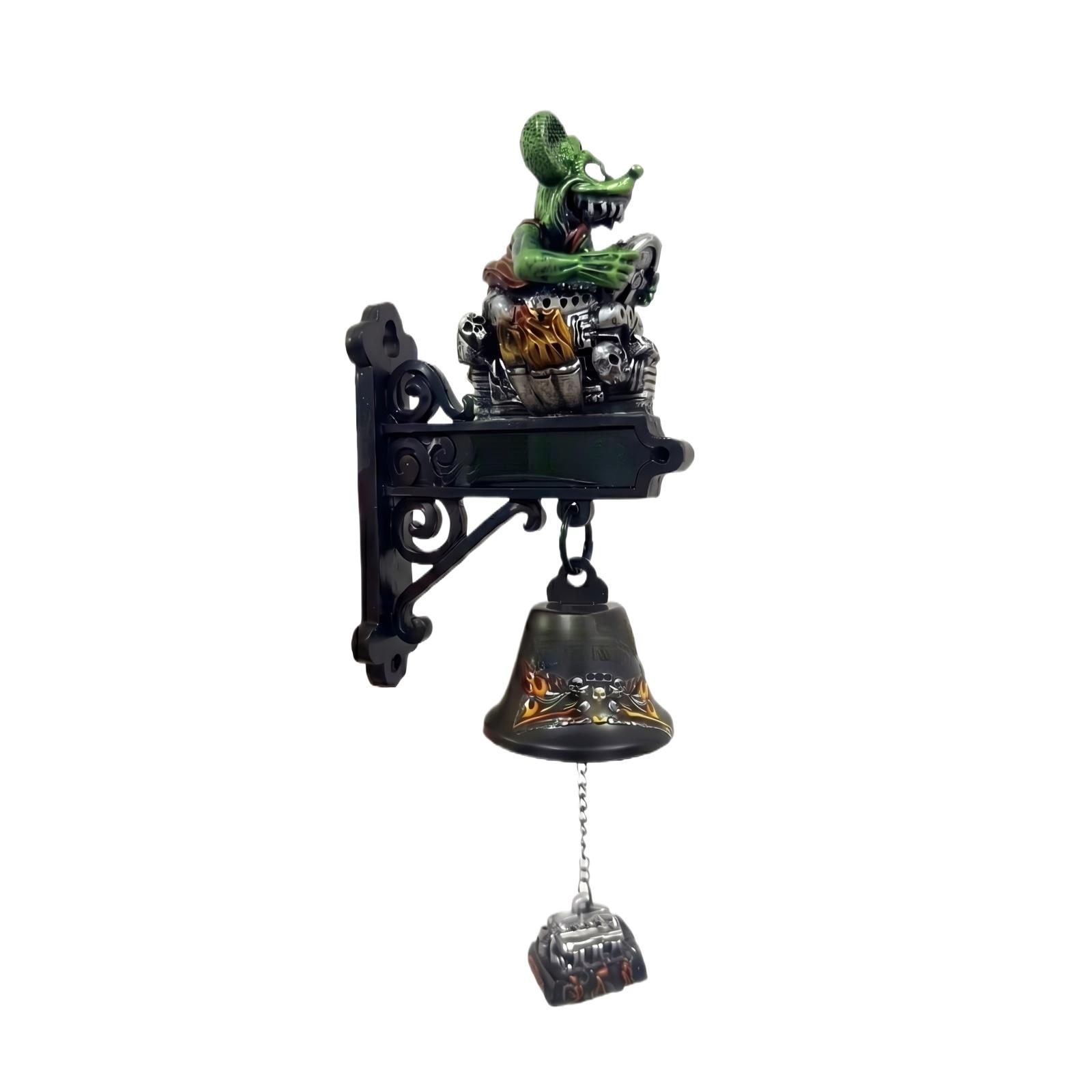 

Resin Wall Mounted Doorbell with Crocodile Figure and Hanging Bell Decorative Outdoor Indoor Use Durable Material One Size зелений