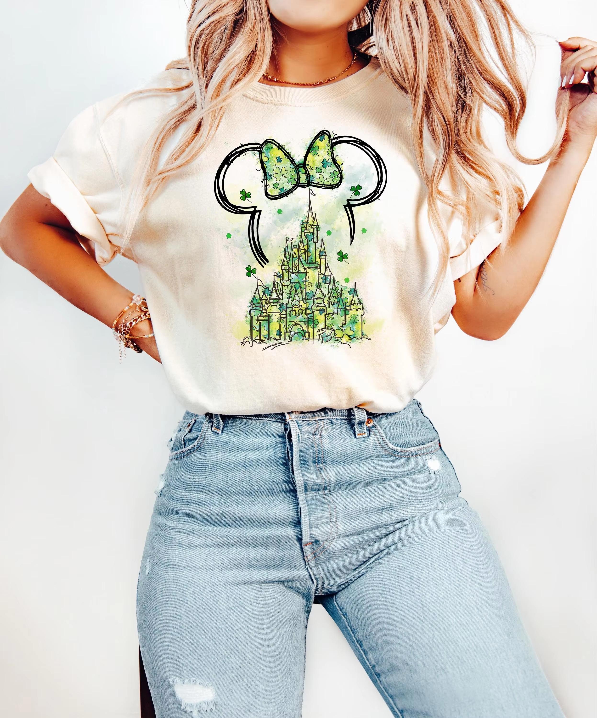 

Fashion Mouse Castle Shirt Magic Kingdom Family Short-sleeved T-shirt American Retro Women s Fashion Casual T-shirt M